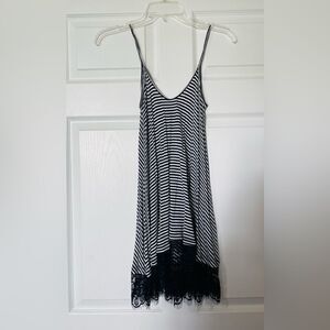 NWT Women’s long navy/white striped long camisole with lace trim.